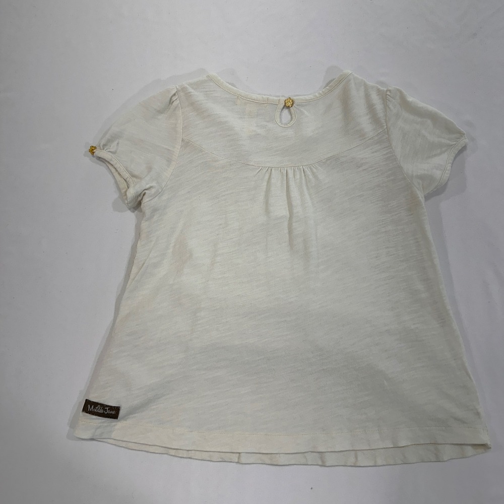 Matilda Jane Tiered‎ Eyelet Lace Top Kids Size 8 Cream Gold Flower Button | Boho